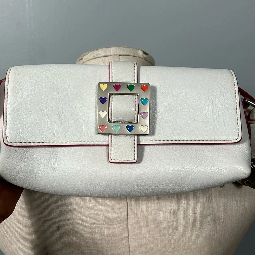 Dooney & Bourke Women's White Leather Heart Buckle Baguette Shoulder - Picture 16 of 16